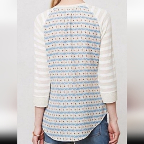 One September By Anthropologie Striped-Sleeve Scoop Neck Sweater - Picture 2 of 6